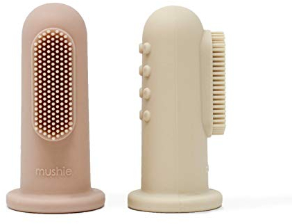 Mushie Fingerzahnbürste für Babys & Kleinkinder 2er Packung | Beruhigen & Stimuliert das Zahnfleisch, 0-2 Jahre | Sichere & Hochwertige für Kleinkinder Kinder Jungs & Mädchen | (Erröten/Shifting Sand)