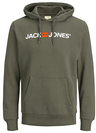 JACK & JONES Male logo hoodie, Green (Rosin/Reg Fit - Melange), XS