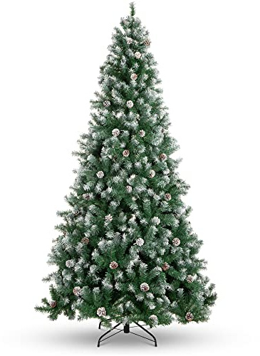 Best Choice Products 6ft Pre-Decorated Holiday Christmas Tree for Home, Office, Party Decoration w/ 1,000 PVC Branch Tips, Partially Flocked Design, Pine Cones, Metal Hinges & Base