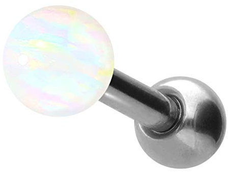 PIERCINGLINE Chirurgenstahl Ohrpiercing SYNTH. Opal Kugel Piercing Ohr Stecker Silberfarben Weiß 3 mm