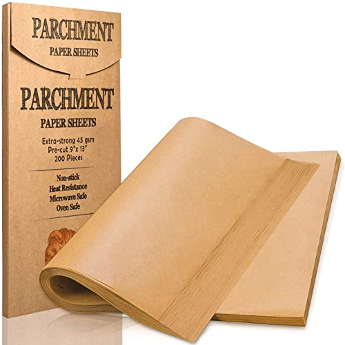 Luvan Unbleached Parchment Paper,200pcs 23x33cm Baking Paper, Heavy Duty and Non-Stick Parchment Paper Sheets,Precut Parchment Paper for Baking, Cooking, Grilling, Air Fryer and Steaming