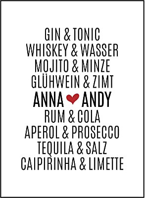Gin und Tonic - Caipi und Limette, Personalisiertes Poster, Traumpaar, Geschenk Hochzeit Verlobung Liebe Geburtstag Valentinstag Weihnachten, Hochzeitstag, Hochzeitsgeschenk