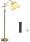 LANMOU Gold Stehlampe Wohnzimmer, 12W LED Stehleuchte Dimmbar mit Fernbedienung, Weiß Stoff Lampenschirm, Retro Metall Kupfer Stehleuchte für Schlafzimmer Arbeitszimmer Büro Hotel, E27 Fassung Max 60W