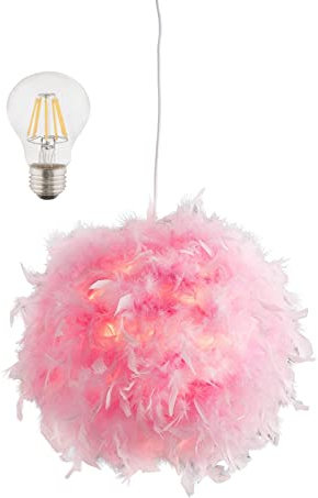 bmf-versand® Hängeleuchte Wohnzimmer Federn Rosa mit LED - Hängelampe Kinderzimmer Mädchen Rund Pink - Pendelleuchte Schlafzimmer Modern - Pendellampe Federlampe 30 cm Durchmesser