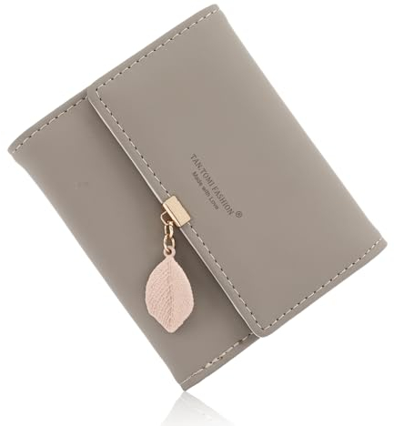 CALIYO Geldbeutel Damen aus Glattem und Weichem Synthetisches Leder Geldbörse klein Kurzformat Portemonnaie Farben mit vielen Fächern(Dunkelgrau)
