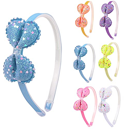 Candygirl 6 Stück Glitzer Haarreif für Mädchen Kinder Glitzer Bogen Haarreifen,Funkelnd Stirnbänder Glitter Stern Pailletten Haarband für Kleine Mädchen Alice Bänder Regenbogen Haarreif