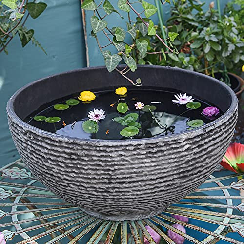 Sungmor Grand pot de fleurs hydroponique pour plantes succulentes 396 cm de diamètre 13 cm d'épaisseur Grand réservoir d'eau épais Texture marbre en résine Mini fontaine à poissons et oiseaux