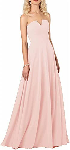 KURFACE Robe de demoiselle d'honneur longue en mousseline de soie sans manches pour femme, rose poudré, 40