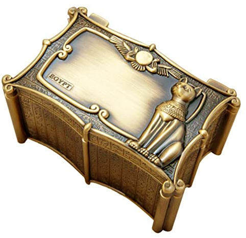 Cabilock Vintage Schmuckschatulle Schatztruhe Ägyptische Anubis Muster Keeptake Hülle Kosmetik Makeup Organizer für Home Office Pirate Dekoration, Golden, Schwarz, 12.6x8cm, (646K5JP204LNI164ESLT)