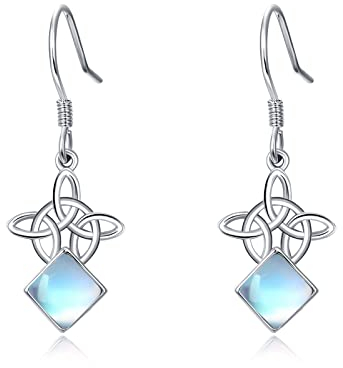 Boucles d'oreilles en Pierre de Lune pour Femmes Fille Boucles d'oreilles Rondes en Argent Sterling 925 Boucles d'oreilles Pendantes