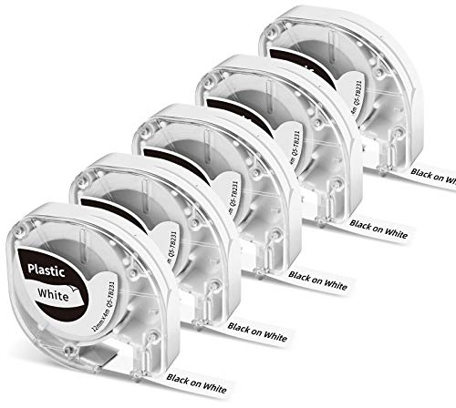 5x Phomemo P12&P12-Pro Etikettenband Original 12mm x 4m Schwarz auf Weiß Q5-TB231 Wasserfestes Kunststoff Selbstklebendes Etikettenband für Phomemo P12/P12-Pro/LT12 Etikettendrucker