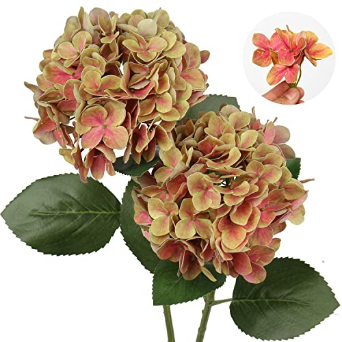 Oairse 2PCS ortensia fiori artificiali decorativi finti fiori in seta reale ortensia 63cm stelo lungo per casa, hotel, ufficio, decorazioni di nozze