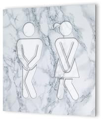 DECOHO - Panneau pictogramme de signalisation · Toilettes Mixtes Humoristique | Texture Marbre Blanc - Blanc