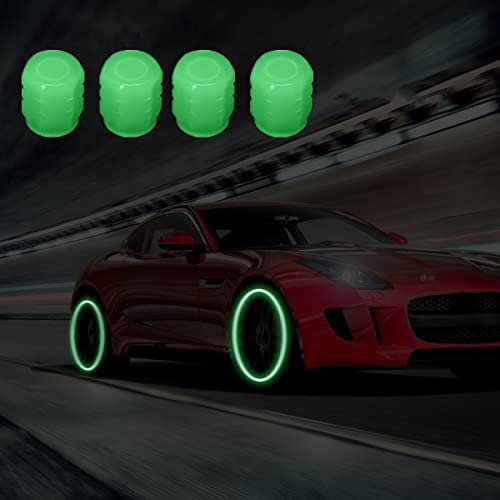 Universal Fluorescent Car Tire Valve Caps Cover Glowing in Dark, Luminous Tire Valve Stem Caps, Dust-Proof, Car Glow Tire Air Caps Cover for Car, Truck, Motorcycles and Bicycles (A,4PCS)