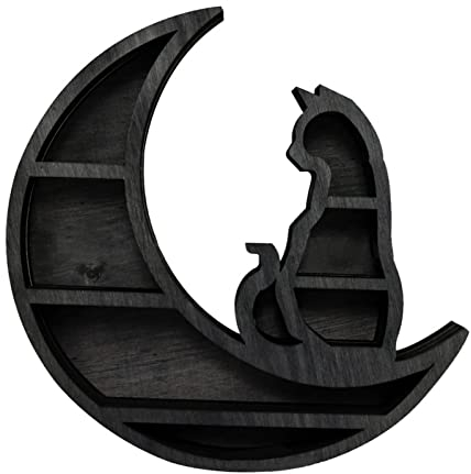 QOTSTEOS Holz Kristall Regal, Mond Katze Home Improvement Wall Mounted Jewelry Rack Wooden Crystal Shelf Kitchen