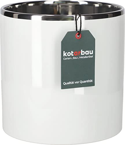 KOTARBAU® Keramik-Blumentopf Zylinder Weiß Silber ⌀ 200 mm Pflanztopf