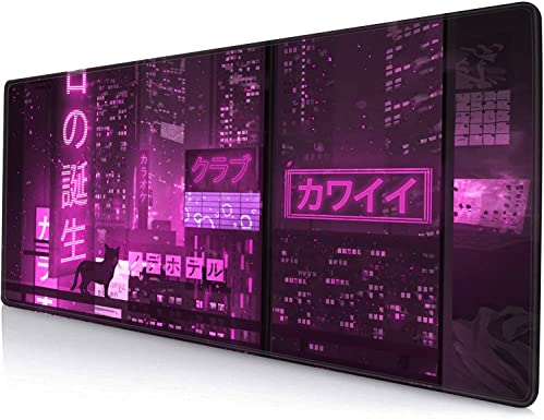 SANWUMIAN Großes Gaming-Anime-Mauspad, XXL erweiterte lila Computer-Tastatur-Mauspad, Laptop, 31.5x11.8 cm rutschfeste Gummiunterseite mit genähtem Rand