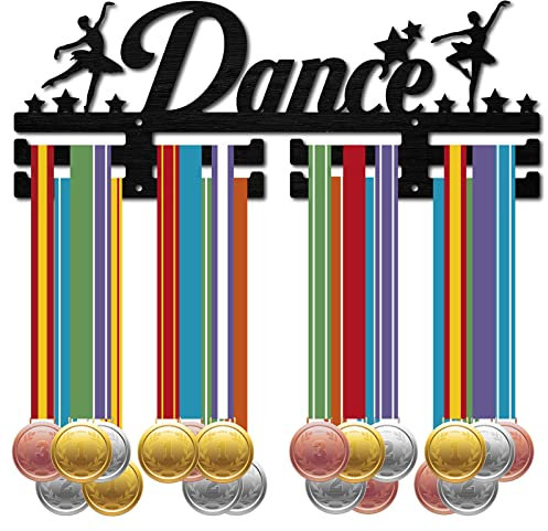 CREATCABIN Porta Medaglie in Legno Danza Ballerino Medaglie Appendiabiti Espositore Nero Montaggio A Parete Appeso Domestico 2 Riga 20 medaglie Concorso Balletto Regalo per Amanti Danza Ginnastica