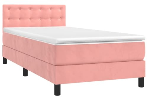 vidaXL Boxspringbett mit Matratze LED Bett Einzelbett Bettgestell Polsterbett Bettrahmen Lattenrost Schlafzimmerbett Hotelbett Rosa 100x200cm Samt