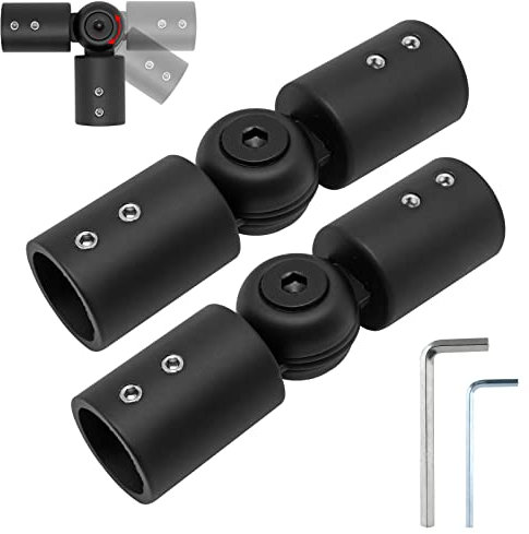 YuGtcen Gardinenstangen, Eckverbinder, 2 Stück, robuster Edelstahl-Verbindungsstück, verstellbarer Eckvorhangstangenverbinder für 3/4 Zoll Erkerfenster-Gardinenstangen (schwarz – 1,9 cm)