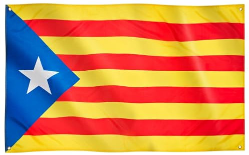 Runesol Bandera de Cataluña, Estelada, 91x152cm, 3ft x 5ft, 4 Ojales, Ojal en las Esquinas, Bandera Catalana, Bandera Independentista Catalana, Bandera Barcelona, Interior, Exterior