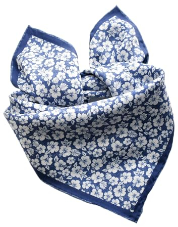 Prettystern Unisex handrolliertes SeidenHalstuch Seide Nickituch Bandana kleines Seidentuch für Damen Herren 01A Blau Blümchen