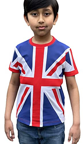 SPIRIT OF ESSEX Union Jack t Shirt for Kids Boys and Girls 100% Cotton Crewneck Short Sleeve for King's Coronation
