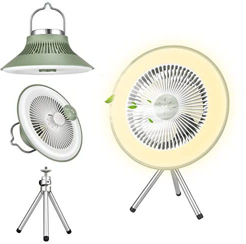 Tentock USB Ventilator Akku, Mini Ventilator Leise mit Licht & Haken, 3 Geschwindigkeiten Tragbare Ventilator klein Mit Aromatherapie-Tabletten für Camping Freien Hause Büro (Grün)