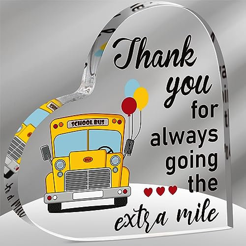 Qunclay Geschenk für Schulbusfahrer, Dankeschön für die süße Fahrt, Acryl-Herzschild, Busfahrer, Geschenk für Männer und Frauen, Ruhestand, Abschied, Geburtstag, Weihnachten (Extra Mile)