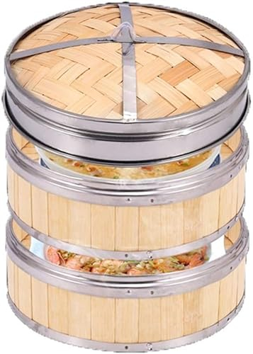 SPUZZO Vaporera de bambú de 8 Pulgadas Cocina Saludable for Bollos de Cocina asiáticos Albóndigas Verduras Pescado Ollas arroceras Cocina Vaporeras Cesta Vapor Arroz Natural