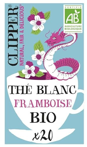 Clipper - Tè bianco, lampone, biologico, 34 g, infusione biologica con note dolci e fruttate, ideale per una dieta equilibrata, 4 pezzi