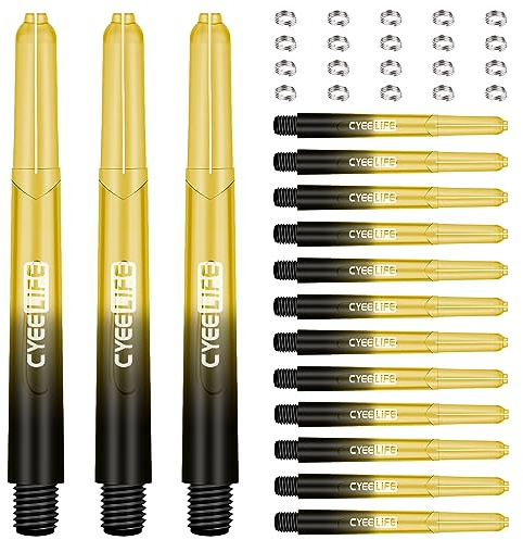 CyeeLife Dart Schäfte,15 Dart Shafts in Total mit 20 O Ringe,Kurz/Mittel/Groß 4, Dart Zubehör für Dartpfeile (Gelb, 48mm)