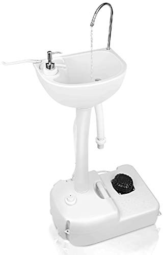 GOPLUS - Fregadero de camping portátil con bomba de pie y ruedas, estación de lavado con depósito de agua, 17 L, dispensador de jabón para viajes, pícnic, senderismo