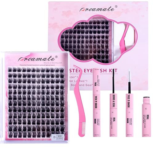 proamate Kit per l'estensione delle ciglia a grappolo kit per l'estensione delle ciglia fai da te con legante per ciglia e applicatore144 pezzi da 0.07D curl Cluster(10-16 mm,144 cluster eyelash kit)