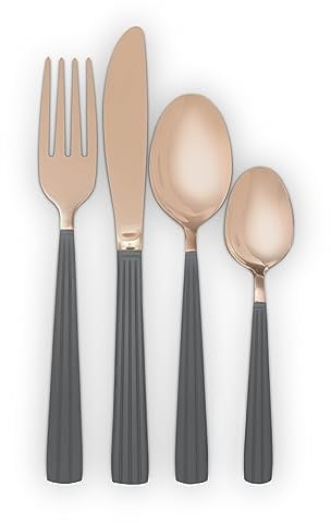 Tower T859015GRY Cavaletto Stainless Steel 16 Piece Cutlery Set, Grey & Rose Gold