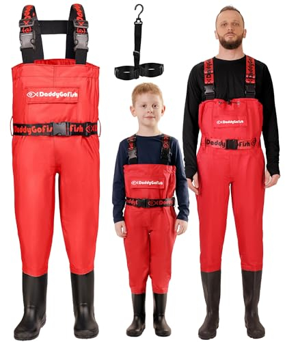 DaddyGoFish Wathose Für Kinder Und Erwachsene, Wathose Zum Angeln Und Jagen Mit Einer Tasche Und Einem Wathose-Aufhänger