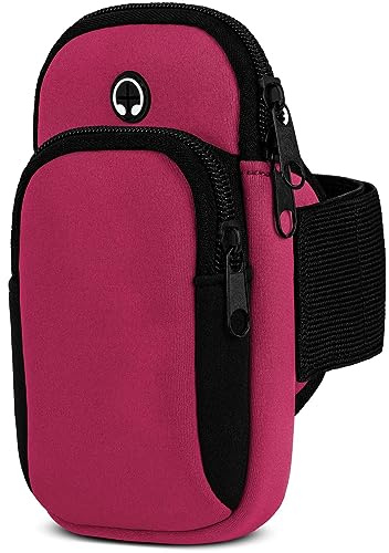 moex Handytasche Joggen für iPhone 15 Sportarmband Handy aus Neopren, Handyhalterung Arm zum Laufen Sport Armband, Laufarmband mit 2 Fächern, Lauftasche Jogging - Pink