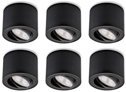 Sweet Led Aufbaustrahler flach schwarz Aufbauspot aus Aluminium Deckenspots inkl. wechselbarem 5W LED Modul Aufbauleuchte schwenkbar Deckenleuchte rund 230V Aufputz Strahler kaltweiß