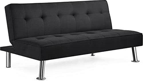 Yaheetech Sofá Cama de 3 Plazas Cama Plegable Tapizada de Poliéster Sofá Cama de 166.5 X92.5 cm Cama Doble Pata Metal Capacidad 350 KG Sofa Negra