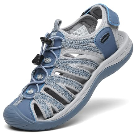 DANNTO Sandalen Damen Trekking Sportsandalen Outdoorsandale Geschlossene Gummi Wandersandalen Sommer für Reisen(Blau,39)