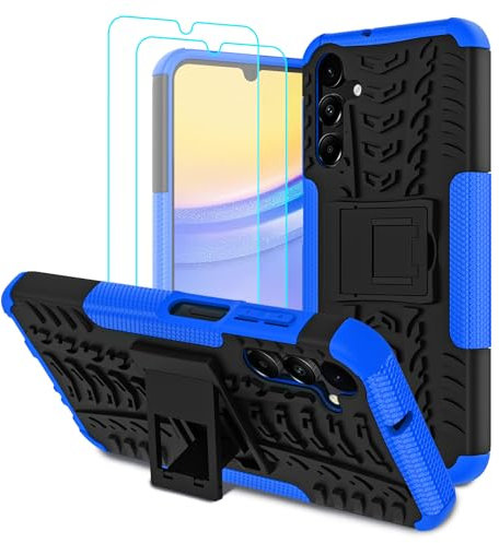 Iokmax for Samsung Galaxy A15 4G/5G Case with 2 Pack Screen Protector,Military Grade Shockproof, Heavy Duty Robust Bumper Cover with Kickstand for Samsung A15 Phone Case, Blue
