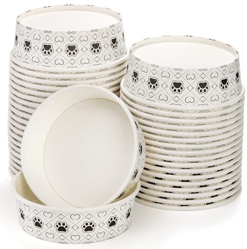SOUJOY 40pcs Pets Disposable Feeding Bowls, 16 oz Cat & Dog Food Bowl, Cute Foot Print Design Travel Bowl for Small Dog, Puppy, Cat - Dry & Wet Food or Water