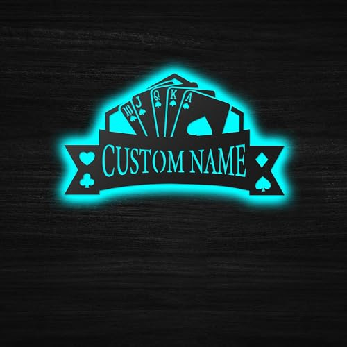 Benutzerdefinierte Casino Spielkarte Glücksspiel Würfel Poker Metall Wandkunst LED Licht, Spielkarten Raumschild, Pokerkarte, Casino Spiele Dekor, Royal Flush