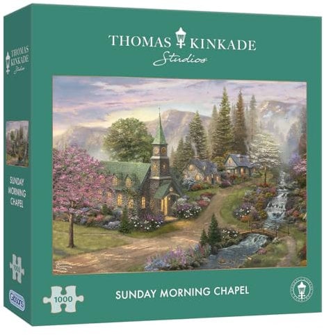 Thomas Kinkade: Sunday Morning Chapel 1000 Piece Mountain Jigsaw Puzzle | Sustainable Premium Recycled Board | Adults Gift | Gibsons Games