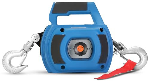 Lonsge Portable Drill Winch of 1000 LB, Red Handheld Drill Winch with 40 Foot Synthetic Rope, Rotate The Hook 360 Degrees, for Lifting & Dragging (Blue)