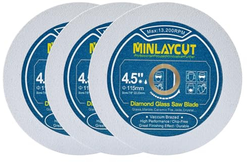 MINLAYCUT Diamond Glass Cutting Disc - 3pcs 4.5 inch/115mm Saw Blades for Cutting Glass Jade Crystal Wine Bottle for Angle Grinder Arbor 7/8'' x 5/8''