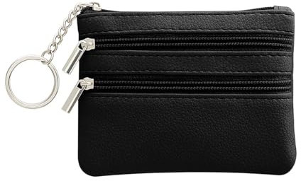 ChAusa Petit Portefeuille Femme, Petit Porte Monnaie, Mini Portefeuille en Cuir, Sac à Monnaie avec Trois Compartiments,Étui pour Clés de Cartes de Visite pour Hommes et Femmes(Noir)