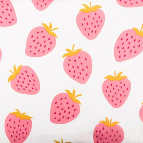 SCHÖNER LEBEN. Musselin Stoff Strawberries Erdbeeren groß offweiß pink 1,35m Breite