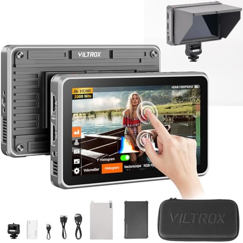 VILTROX DC-X FHD 2000Nits 6 Touchscreen Camera Field Monitor, 4K HDMI DSLR with Sunshade Hood, Battery, Storage Bag(DC-X2, HDMI)