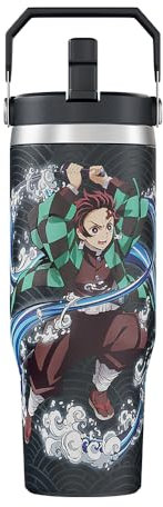 Demon Slayer Kimetsu No Yaiba Tanjiro Gobelet isotherme en acier inoxydable réutilisable pour eau, thé glacé ou café - 887 ml
